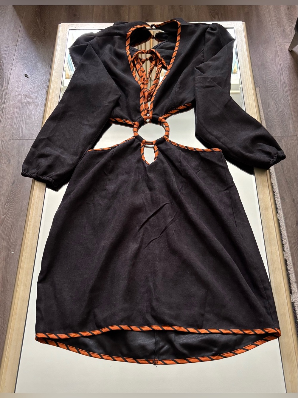 SHEIN Black Dress with Orange Trim Cutout Ring Detail